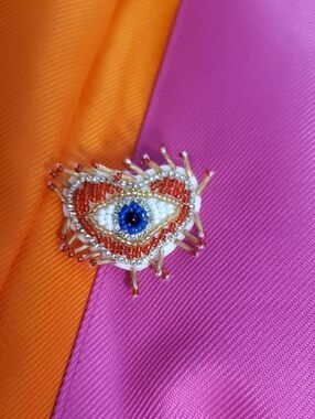 Original DESIGUAL SPAIN Beaded Evil Eye Protective Talisman Hand-maid Brooch Pin